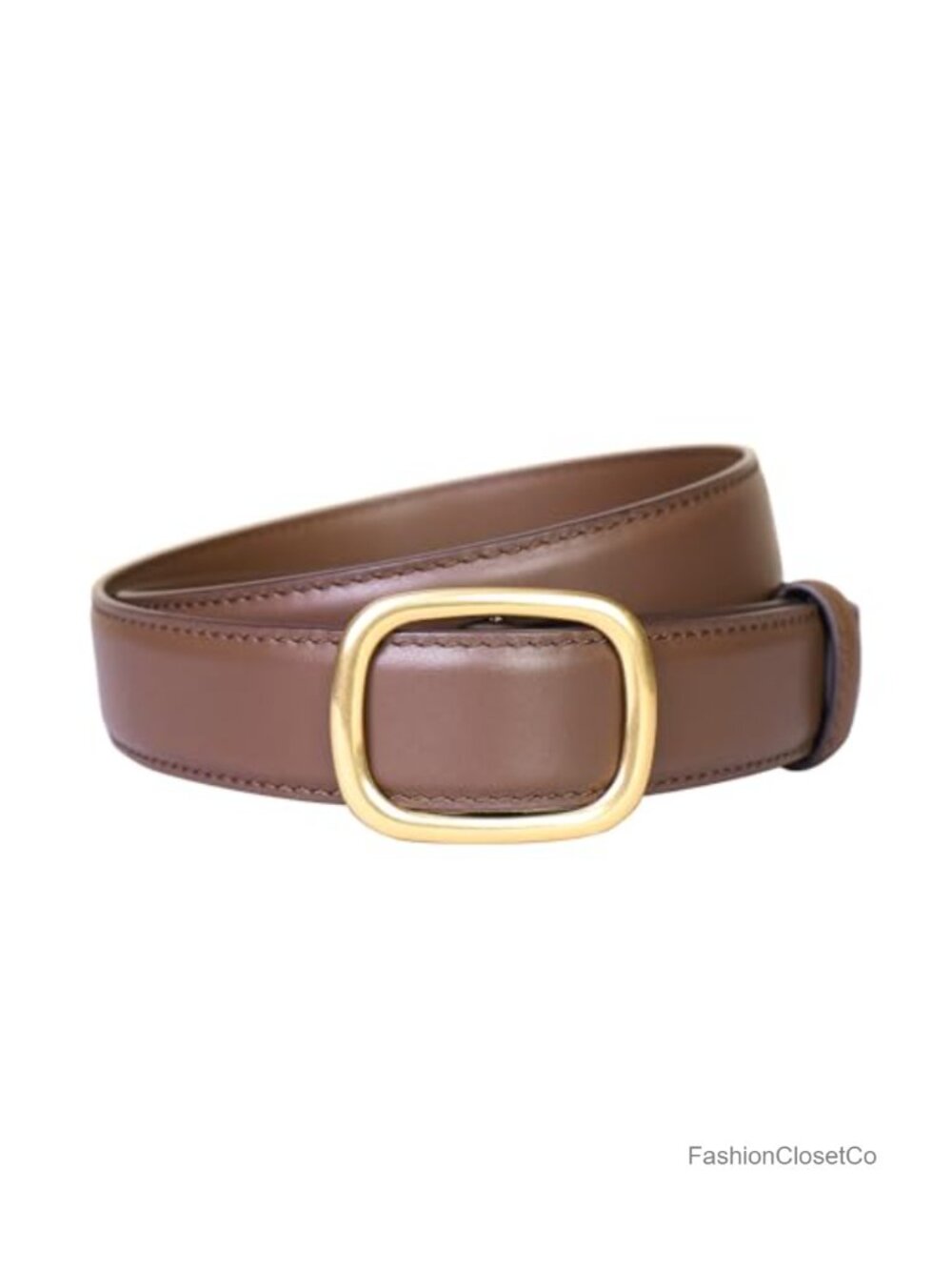 Leather Ratchet Belt Oval Gold Buckle Adjustable Plus Size